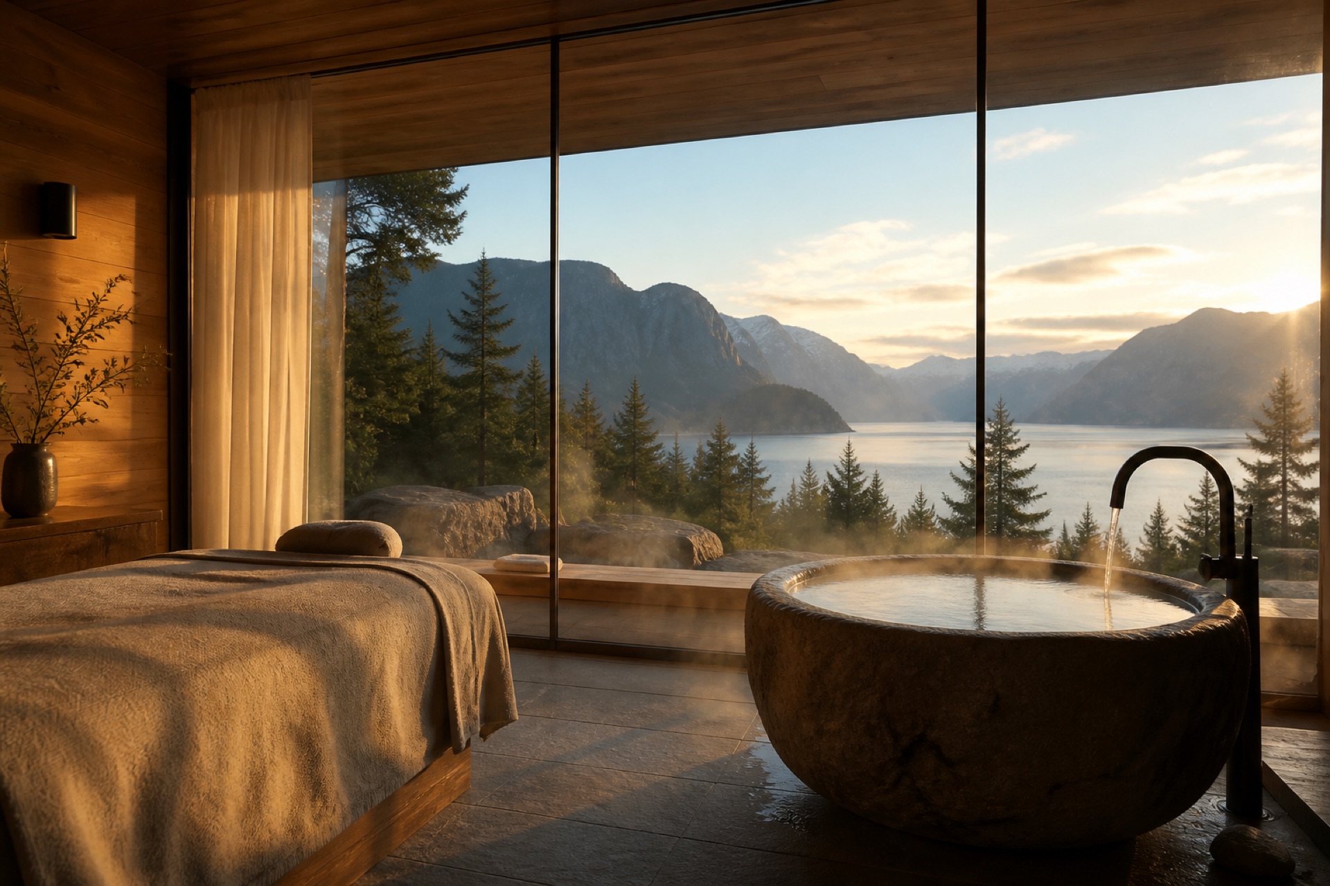 Cedar studio looking out to the Sound